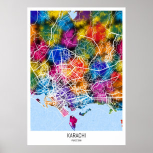 Kaart van Karachi Pakistan Poster