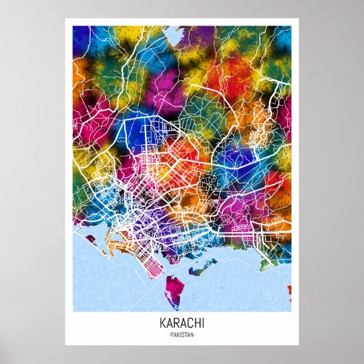 Kaart van Karachi Pakistan Poster (Voorkant)