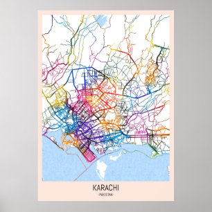 Kaart van Karachi Pakistan Poster