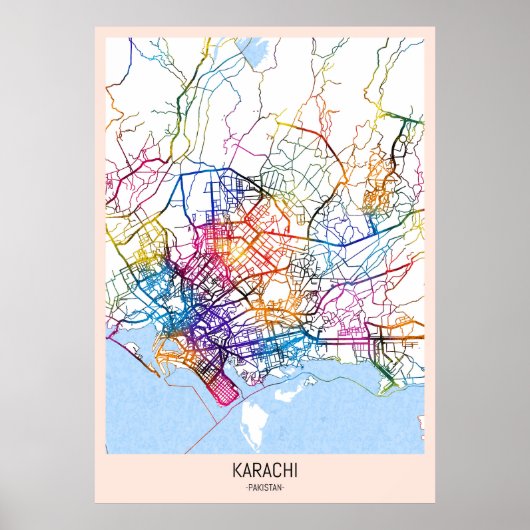 Kaart van Karachi Pakistan Poster (Voorkant)