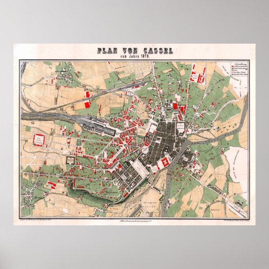  kaart van Kassel Duitsland (1878) Poster (Voorkant)