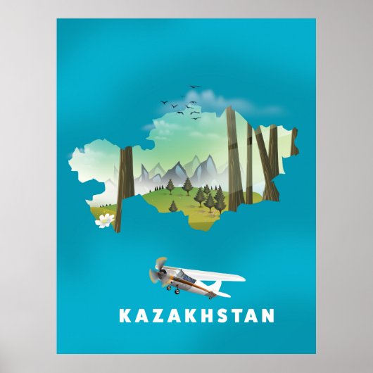 Kaart van Kazachstan Poster (Voorkant)