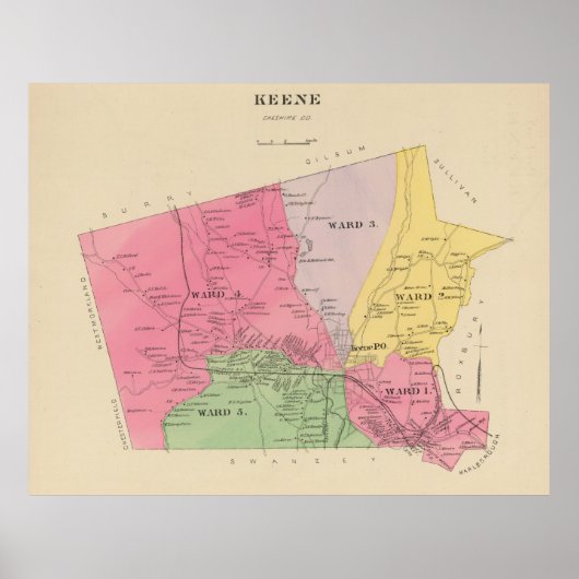  kaart van Keene New Hampshire (1892) Poster (Voorkant)