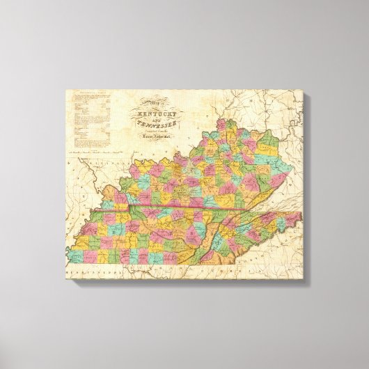 Kaart van Kentucky en Tennessee Canvas Afdruk (Voorkant)