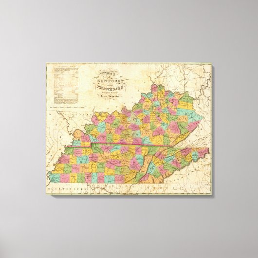 Kaart van Kentucky en Tennessee Canvas Afdruk (Voorkant)