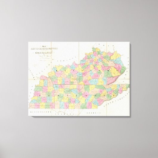 Kaart van Kentucky & Tennessee Canvas Afdruk (Voorkant)