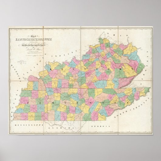 Kaart van Kentucky & Tennessee Poster (Voorkant)