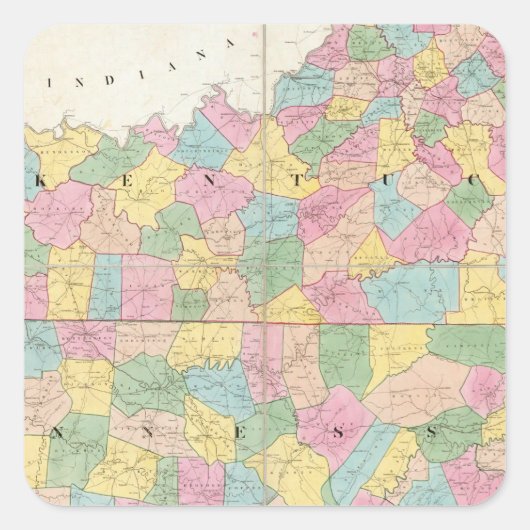 Kaart van Kentucky & Tennessee Vierkante Sticker (Voorkant)