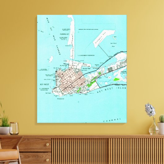  kaart van Key West Florida (1962) Canvas Afdruk (Insitu (Woonkamer))