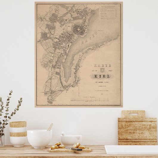 kaart van Kiel Duitsland (1853) Poster (Keuken)
