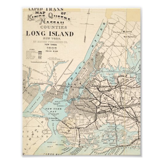 Kaart van Kings, Queens, Long Island Foto Afdruk (Voorkant)