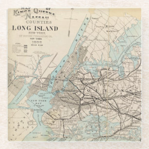 Kaart van Kings, Queens, Long Island Glazen Onderzetter