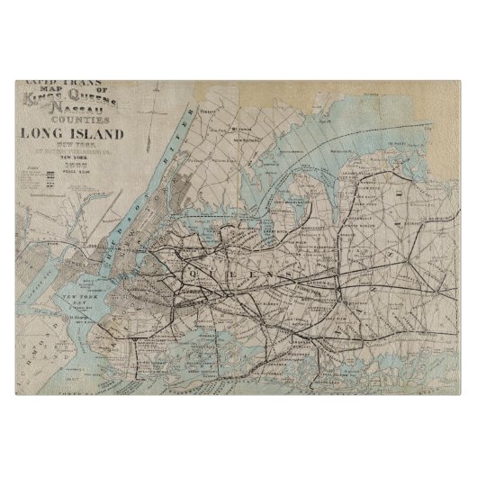 Kaart van Kings, Queens, Long Island Snijplank (Voorkant)