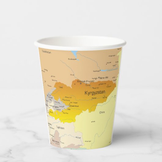 Kaart van Kirgizië en Centraal-Azië Papieren Bekers (Voorkant)