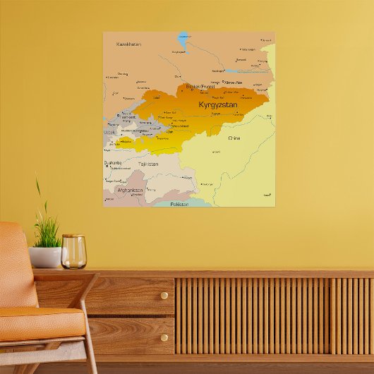 Kaart van Kirgizië en Centraal-Azië Poster