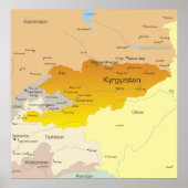 Kaart van Kirgizië en Centraal-Azië Poster (Voorkant)