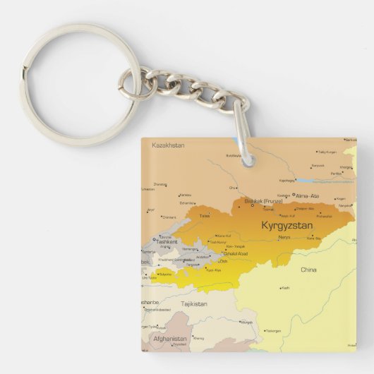Kaart van Kirgizië en Centraal-Azië Sleutelhanger (Voorkant)