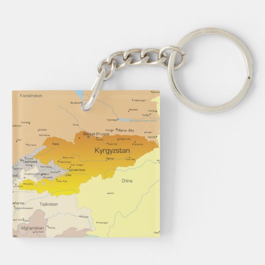 Kaart van Kirgizië en Centraal-Azië Sleutelhanger (Achterkant)