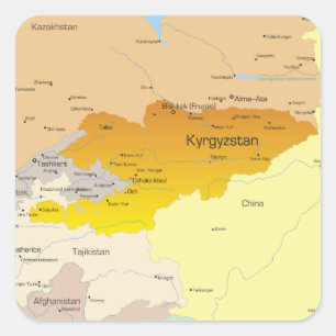 Kaart van Kirgizië en Centraal-Azië Vierkante Sticker