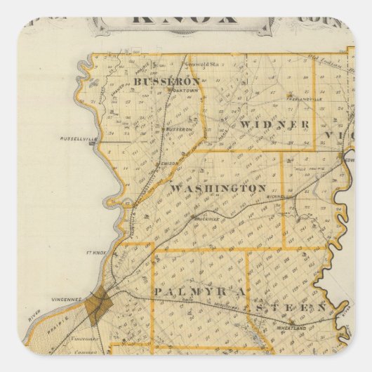 Kaart van Knox County Vierkante Sticker (Voorkant)