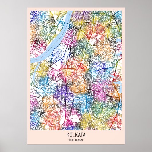 Kaart van Kolkata West Bengal Poster (Voorkant)