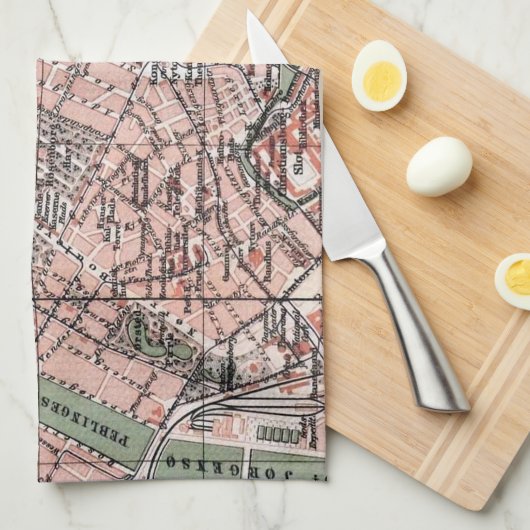 kaart van Kopenhagen Denemarken (1888) Theedoek (Quarter Fold)