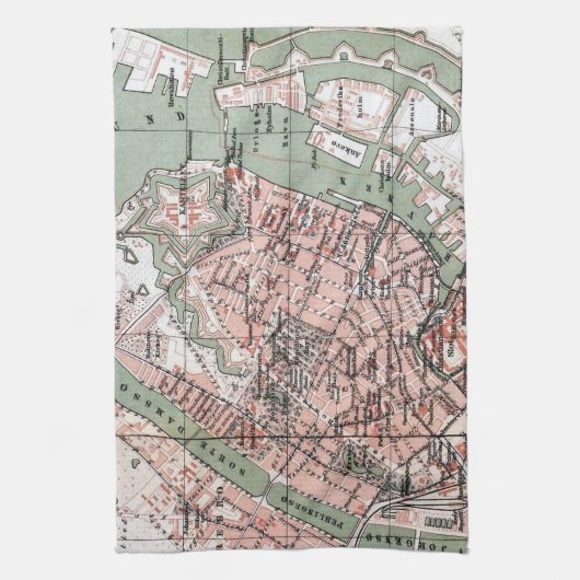  kaart van Kopenhagen Denemarken (1888) Theedoek (Verticaal)