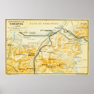  kaart van Korinthe Griekenland (1894) Poster