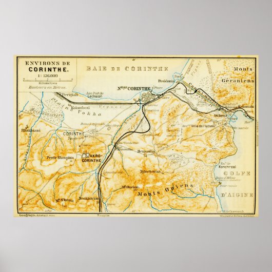  kaart van Korinthe Griekenland (1894) Poster (Voorkant)