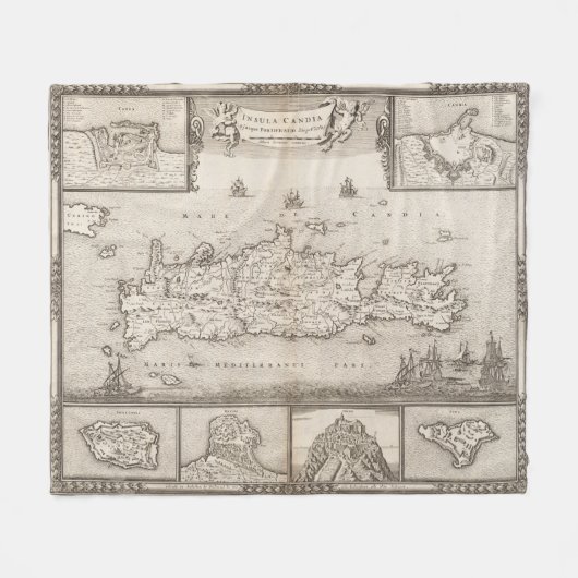kaart van Kreta Griekenland (1680) Fleece Deken (Voorkant (Horizontaal))
