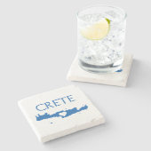 Kaart van Kreta met Hart Blauw en Wit Stenen Onderzetter (Zijkant)