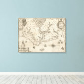  kaart van kustgebied North Carolina (1590) Canvas Afdruk (Insitu (Houten vloer))