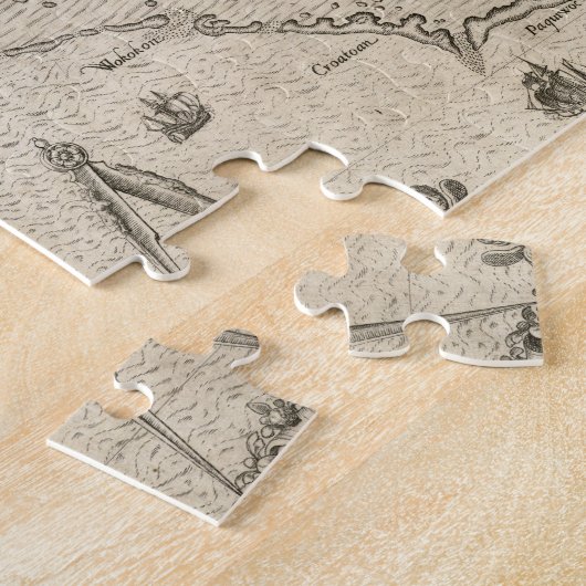  kaart van kustgebied North Carolina (1590) Legpuzzel (Zijkant)