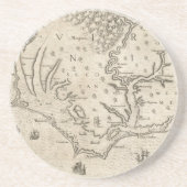  kaart van kustgebied North Carolina (1590) Zandsteen Onderzetter (Voorkant)