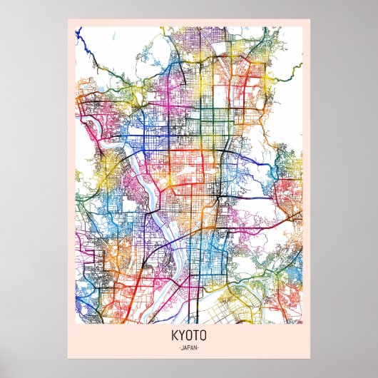Kaart van Kyoto Japan Poster (Voorkant)