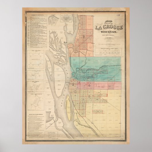  kaart van La Crosse WI (1874) Poster (Voorkant)
