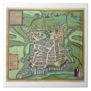 Kaart van La Rochelle uit "Civitates Orbis Terraru Tegeltje