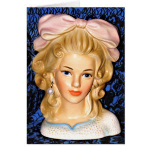 Kaart van Lady Head Vase Teen Pink Bow 1960