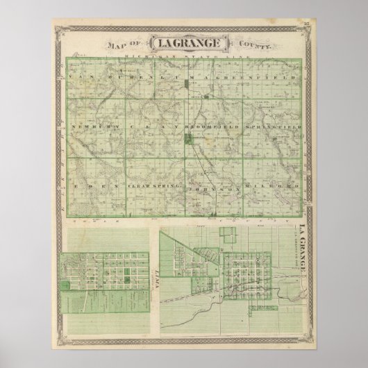 Kaart van Lagrange County met La Grange, Lima Poster (Voorkant)