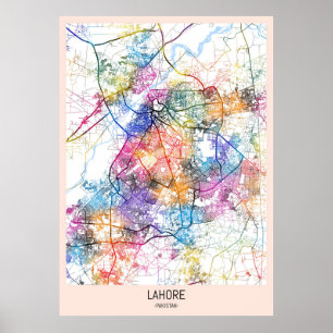 Kaart van Lahore Pakistan Poster