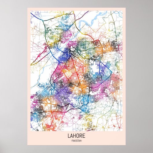 Kaart van Lahore Pakistan Poster (Voorkant)
