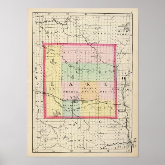 Kaart van Lake County, Michigan Poster (Voorkant)