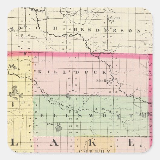 Kaart van Lake County, Michigan Vierkante Sticker (Voorkant)