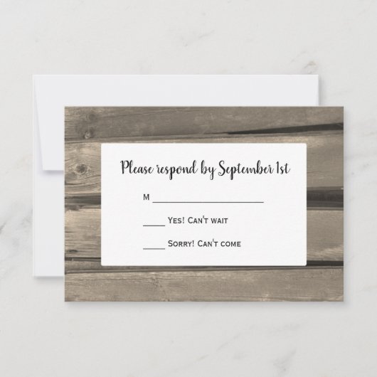 Kaart van landelijke Barn Wood Wedding RSVP Respon (Voorkant)