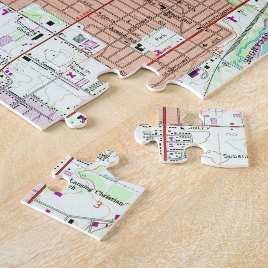 kaart van Lansing Michigan (1965) Legpuzzel (Zijkant)