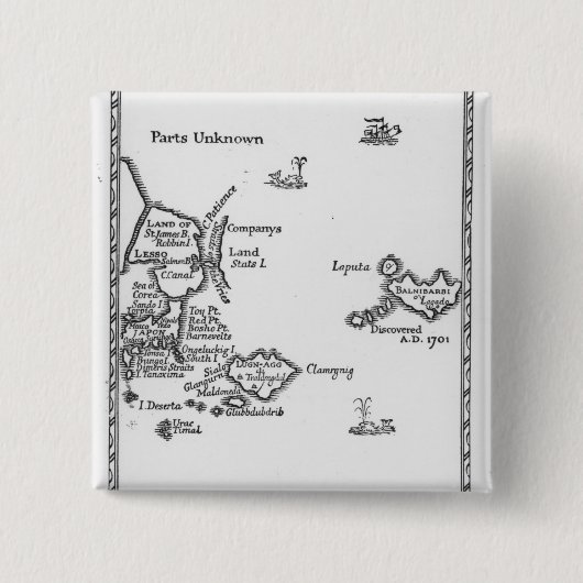 Kaart van Laputa, Balnibari, Luggnagg Vierkante Button 5,1 Cm (Voorkant)