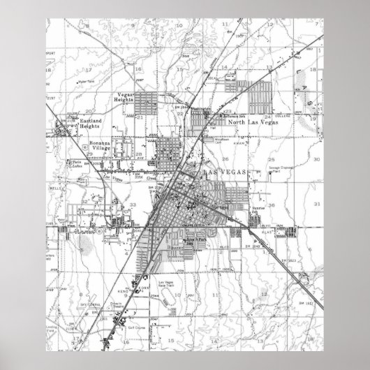  kaart van Las Vegas Nevada (1952) BW Poster (Voorkant)