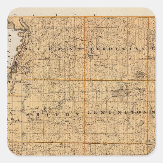 Kaart van Le Sueur County, Minnesota Vierkante Sticker (Voorkant)