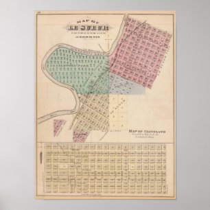 Kaart van Le Sueur, Kaart van Cleveland, Minnesota Poster