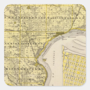 Kaart van Lee County en Montrose, staat Iowa Vierkante Sticker